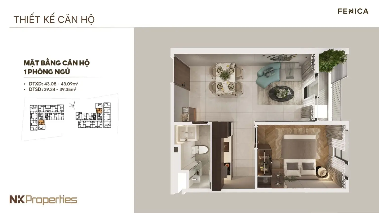 Bảng giá căn hộ 1PN Fenica