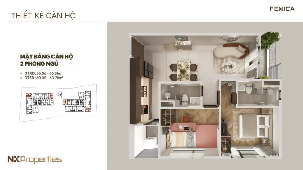 Mặt bằng căn hộ 2 phòng ngủ Fenica